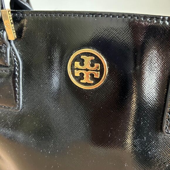 Tory Burch Black Patent Leather Robinson Tote Shoulder Bag - Picture 4 of 10